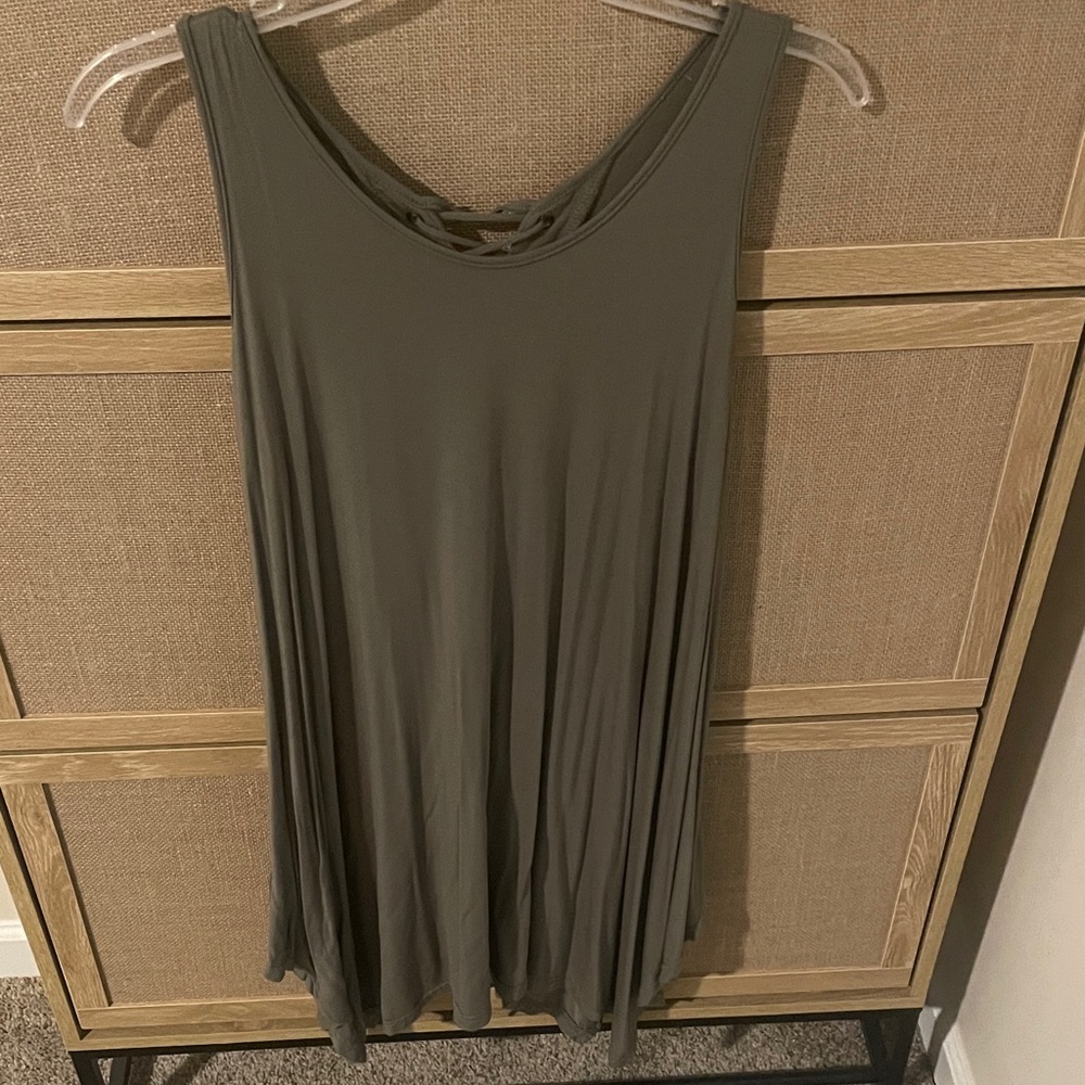 Sleeveless Olive Tank Top with Braided Back Detail